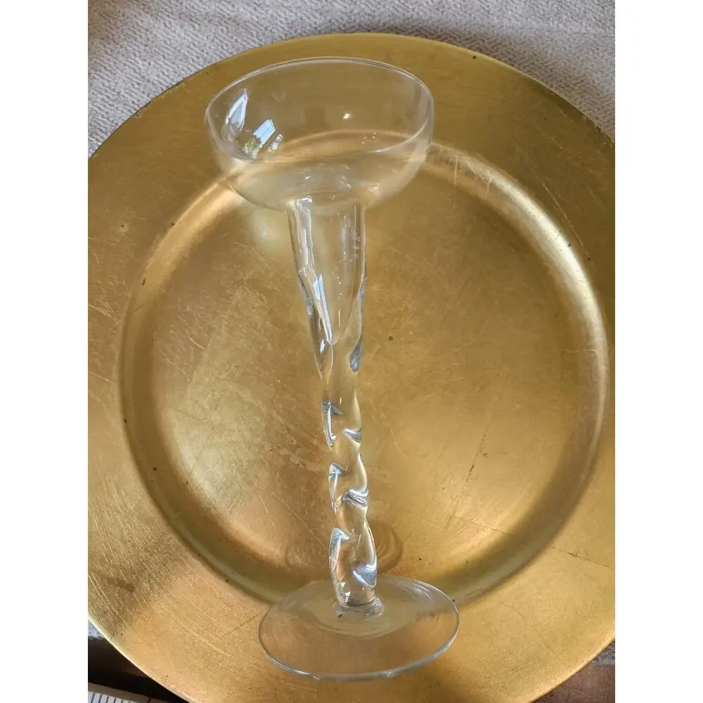 2 Vintage Glass Candlestick Spiral Twist Rope Long Stem Candle Holder Handblown
